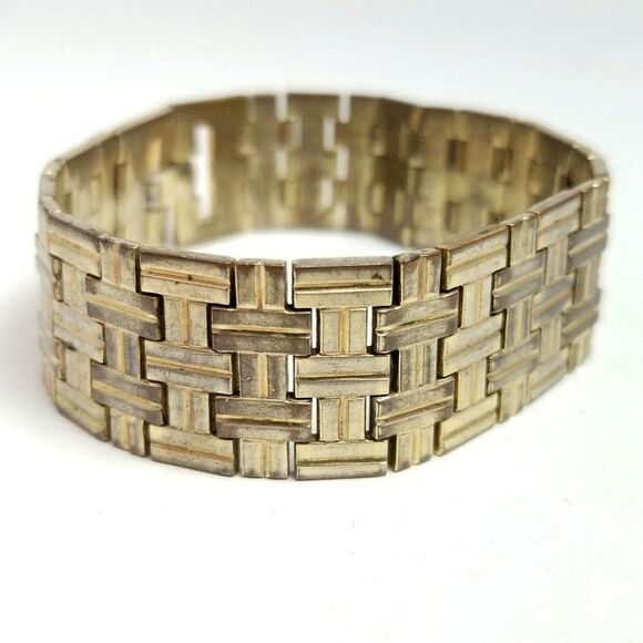 Vintage Crown Trifari Alfred Philippe Articulated Tank Bracelet Gold Tone Signed - Picture 1 of 9